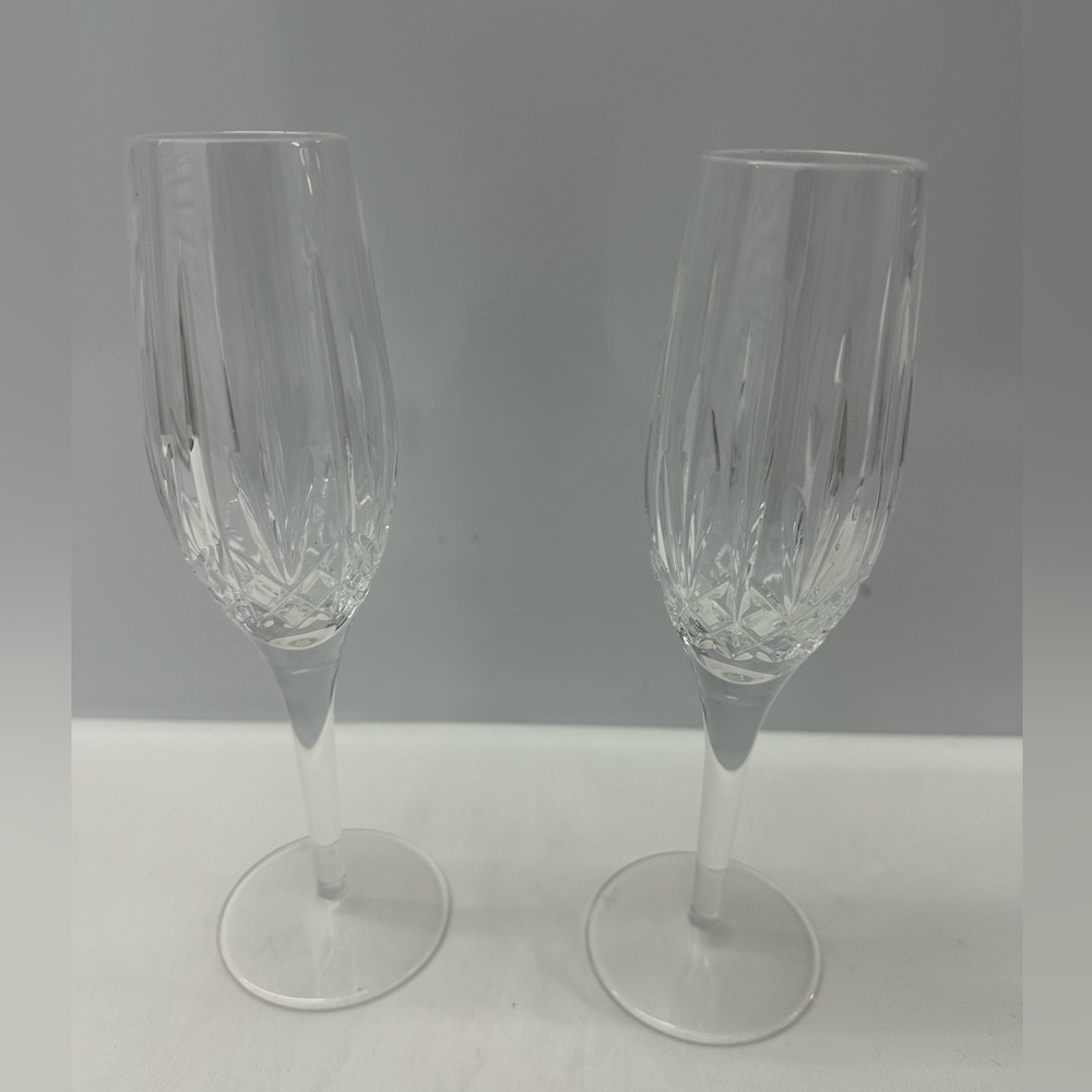 WATERFORD Crystal Footed Champagne Flutes - Pair